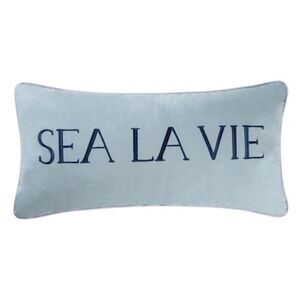 Sea La Vie Embroidered Coastal Blue Lumbar Pillow
